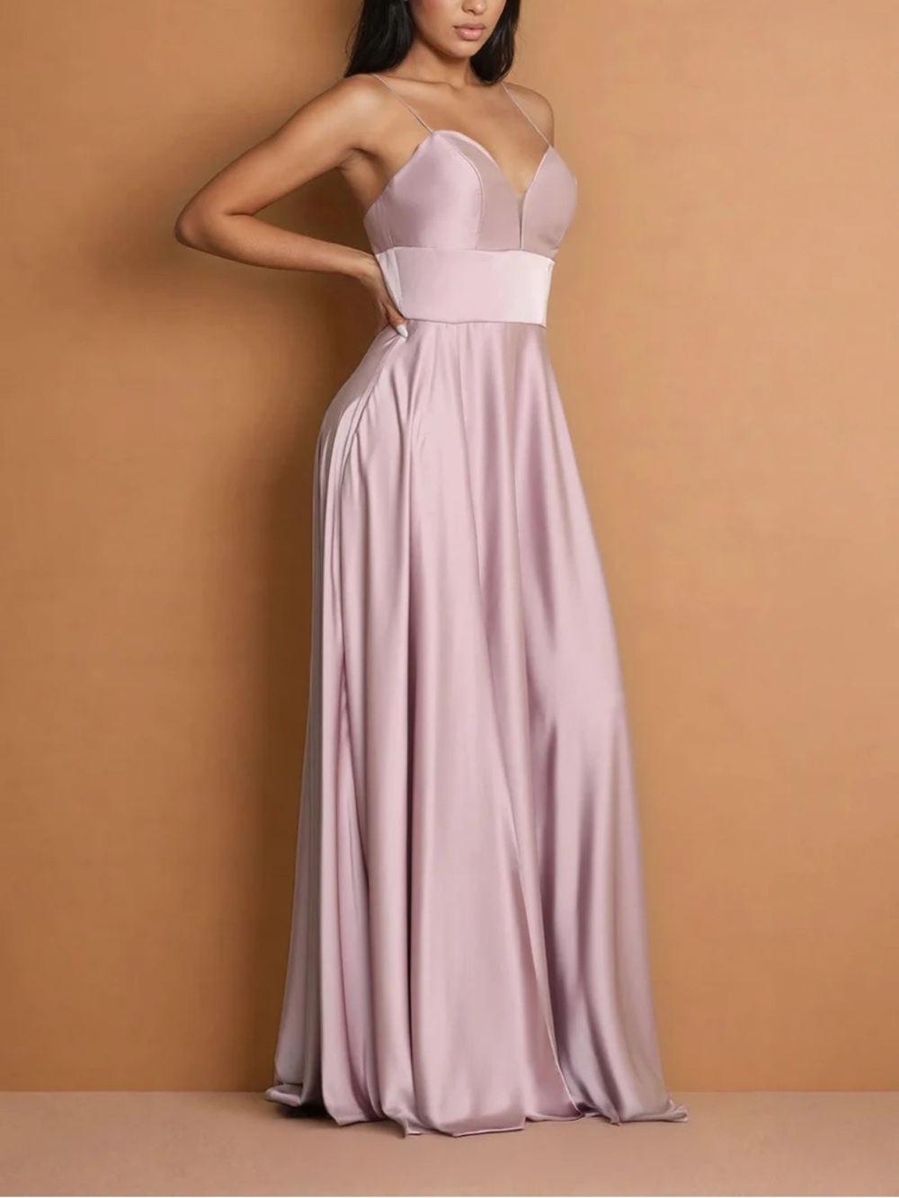 Mauve Satin Spaghetti-Strap Maxi Dress in Dusty Pink